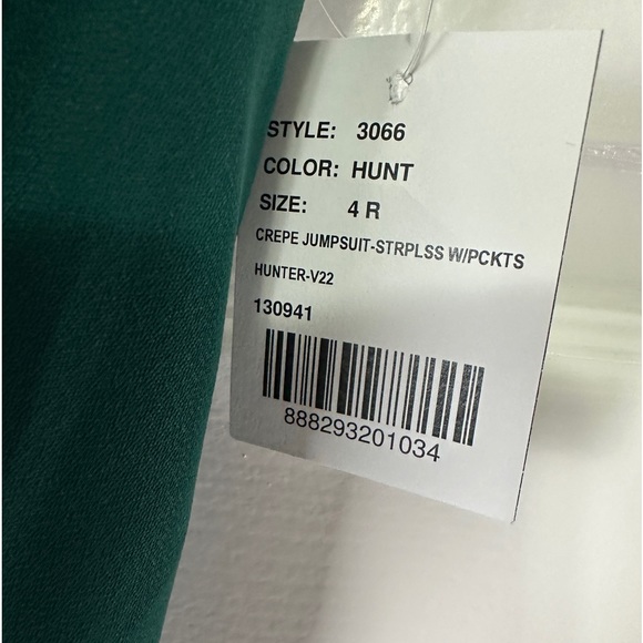 Dessy Collection Hunter Green Crepe Jumpsuit Strapless w/ Pockets Women’s 4R NEW - Picture 6 of 10